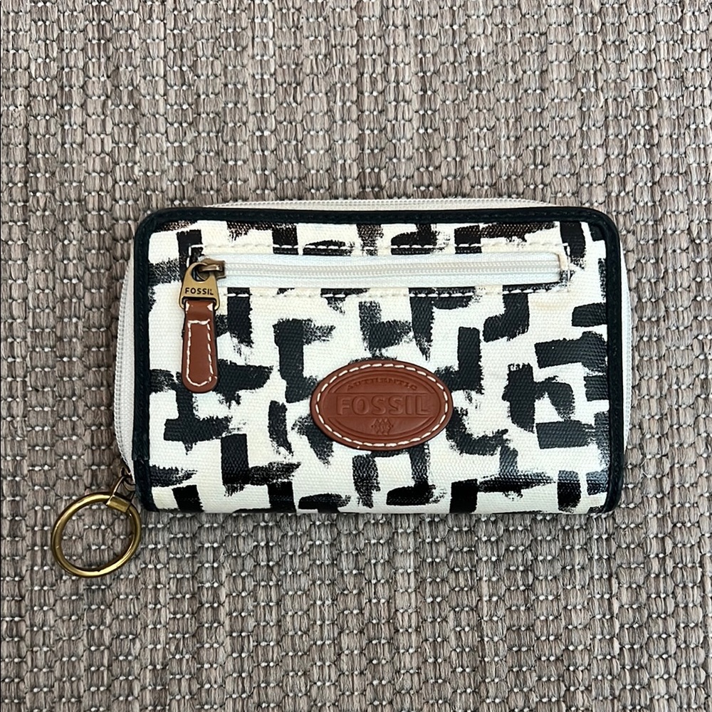 Fossil black and white coated canvas wallet